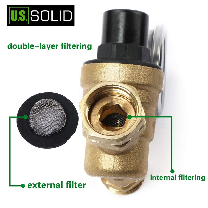 U.S. Solid 3/4" GHT RV Water Pressure Regulator, Adjustable Lead-Free Brass Water Regulator Valve with Gauge & Filter for RV, Camper & Garden Hose - Image 5